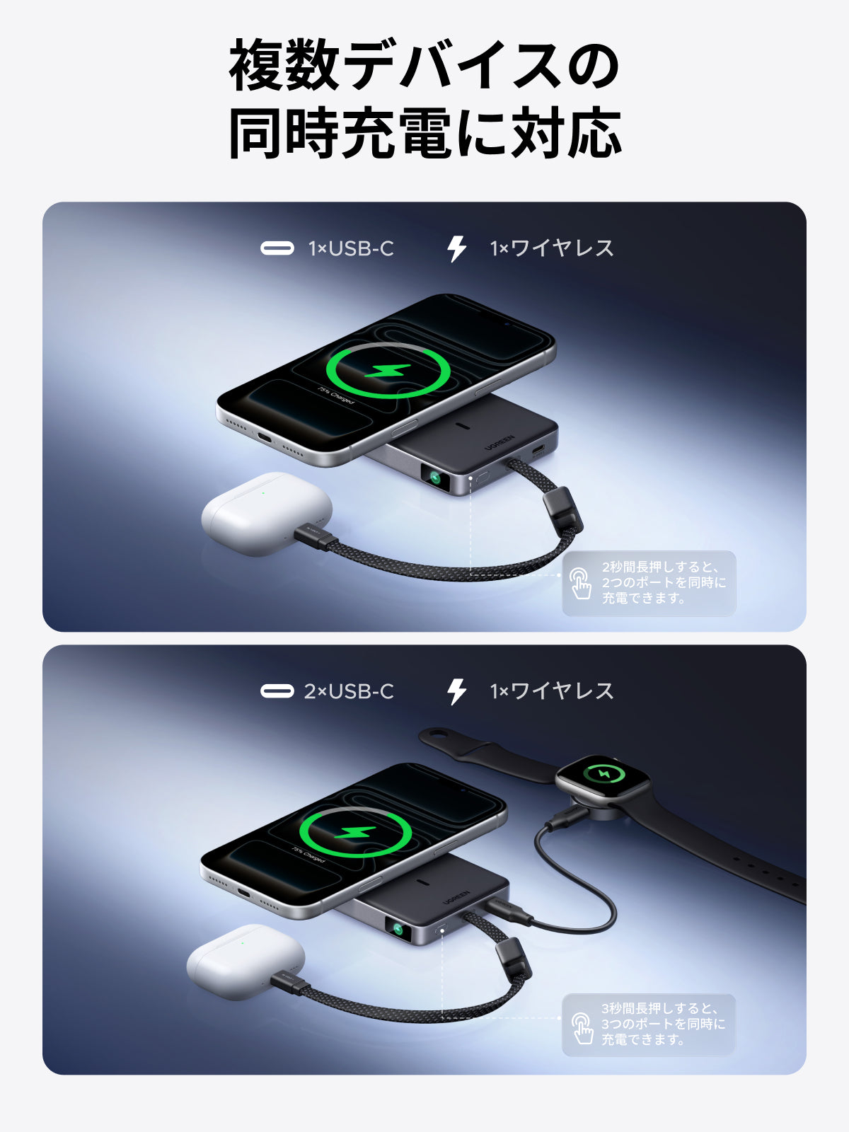 UGREEN MagFlow Pro 10000mAh マグネット式モバイルバッテリー 25W