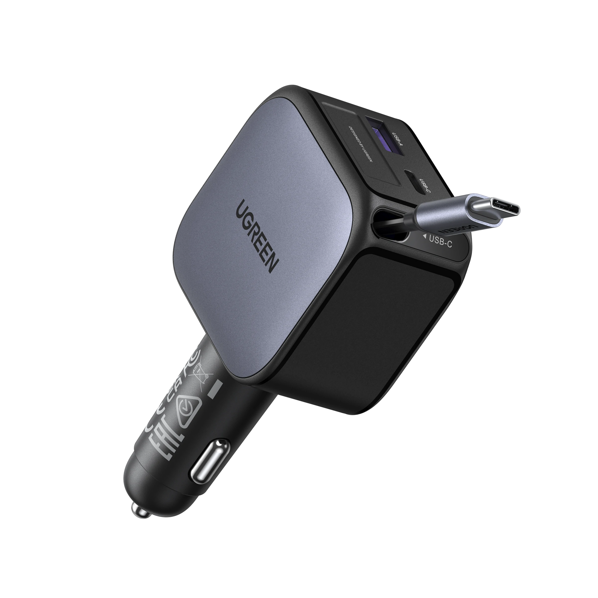 UGREEN Nexode 巻き取り式 USB-Cケーブル内蔵 カーチャージャー 60W