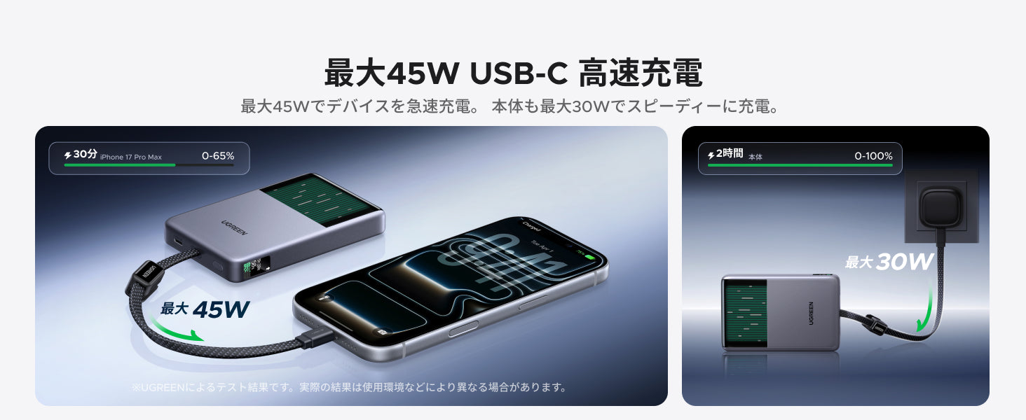 最大45W USB-C高速充電
